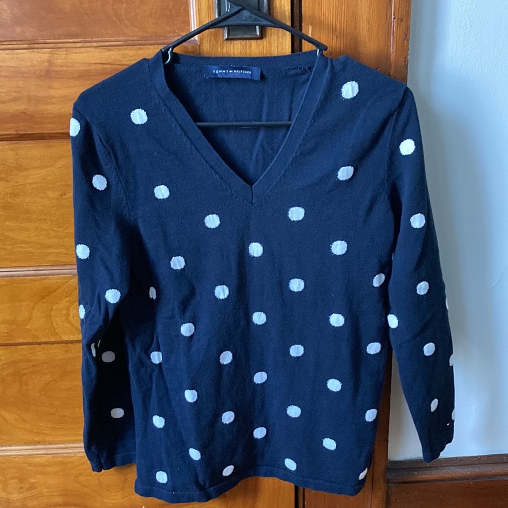 Tommy Hilfiger V neck navy polka dot sweater